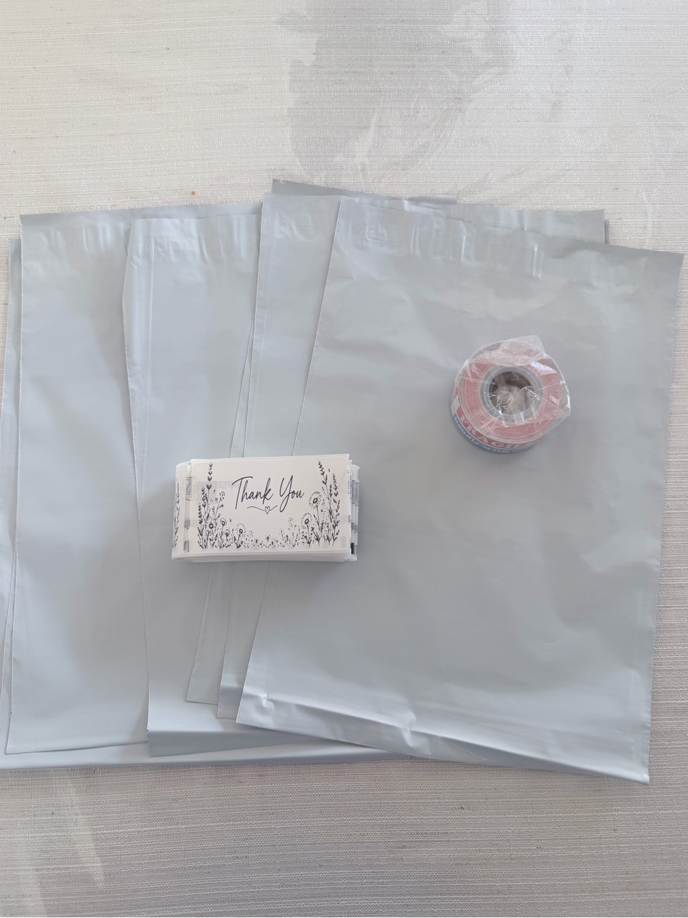 20(10inx13in) poly bags, 300 fragile stickers, 20 thank you stickers